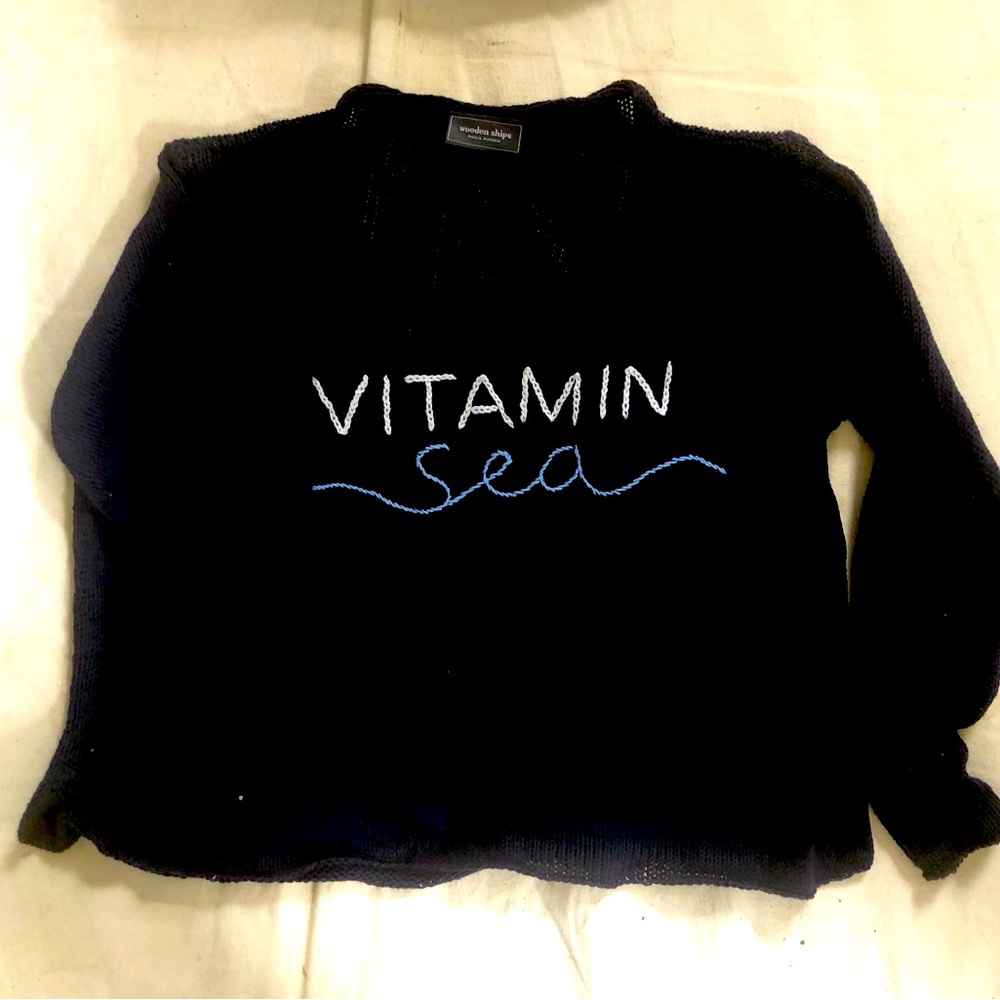 Wooden Ships Women “Vitamin Sea” Embroidered sweater. S/M. Navy